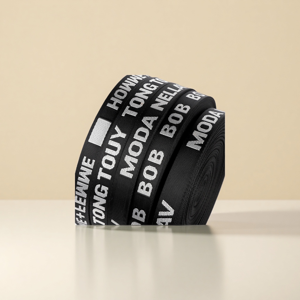Black woven tape with text patterns, ribbed tape, ribbon woven tape, gradient scallion pink gauze tape Application Scenario