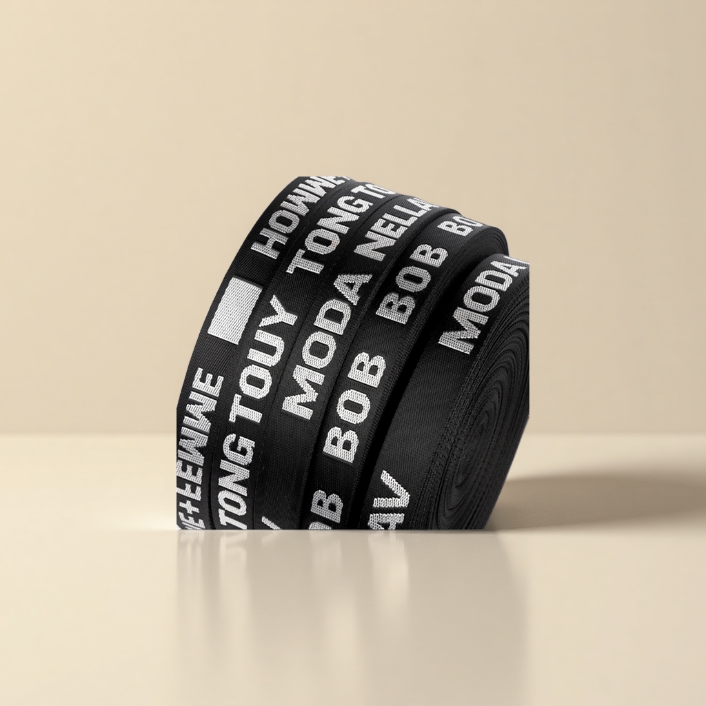 Black woven tape with text patterns, ribbed tape, ribbon woven tape, gradient scallion pink gauze tape Specification image