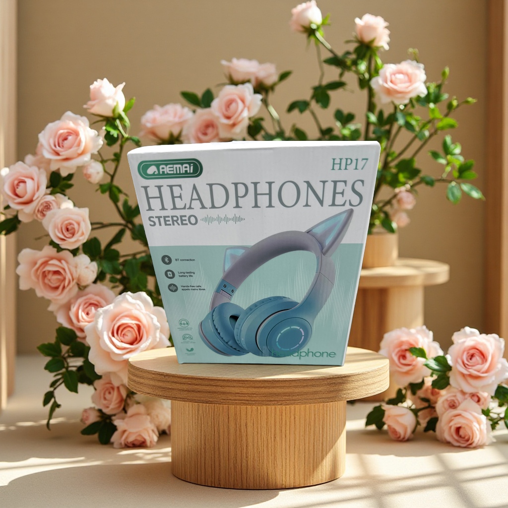 蓝色卡通头戴式耳机降噪舒适音质清晰便携学生党适用