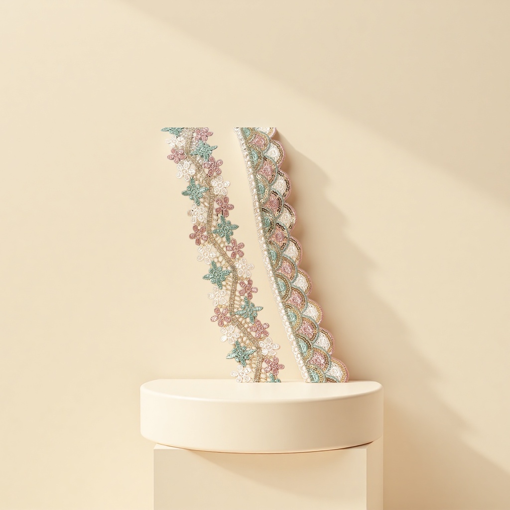 Ethnic-style embroidery water-soluble lace with two-color gold flat embroidery thread and colorful sequined lace as clothing accessories details Picture
