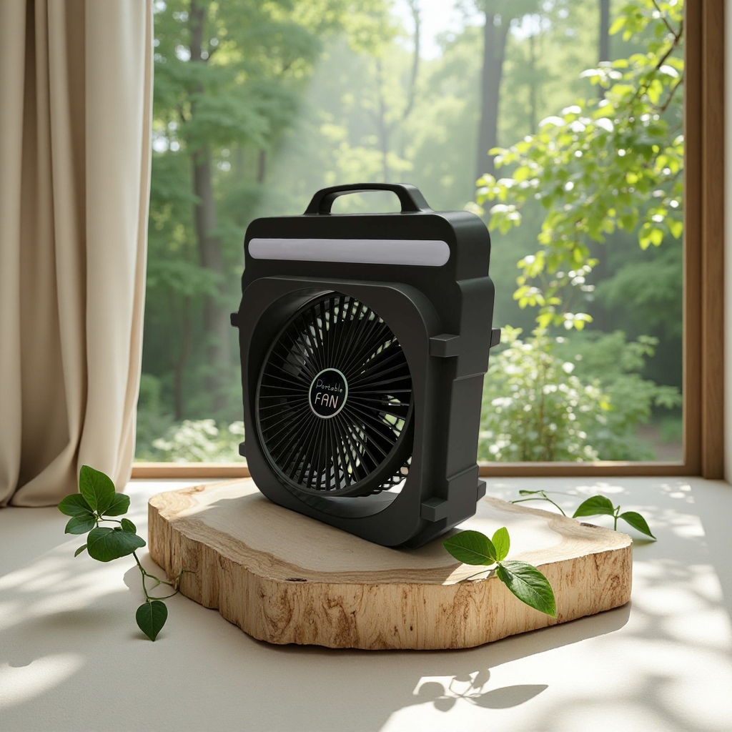 A three-in-one desktop camping electric fan for blowing air, lighting and power bank details Picture