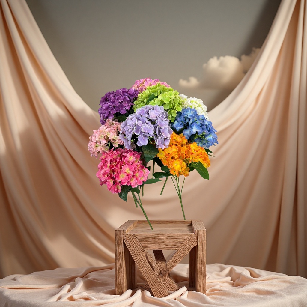 5-fork 3D printed hydrangea simulated petal handicrafts, decorative flowers, artificial flowers, simulated flowers details Picture