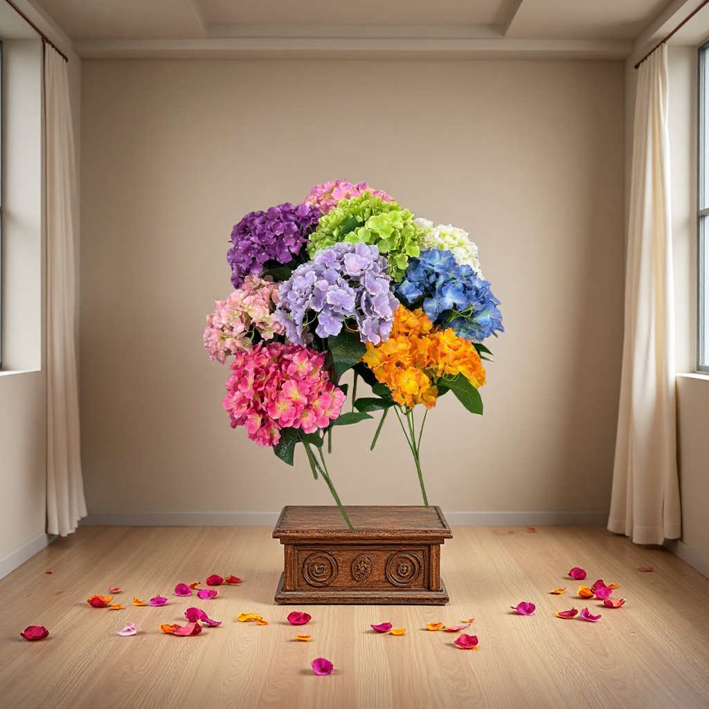 5-fork 3D printed hydrangea simulated petal handicrafts, decorative flowers, artificial flowers, simulated flowers Application Scenario