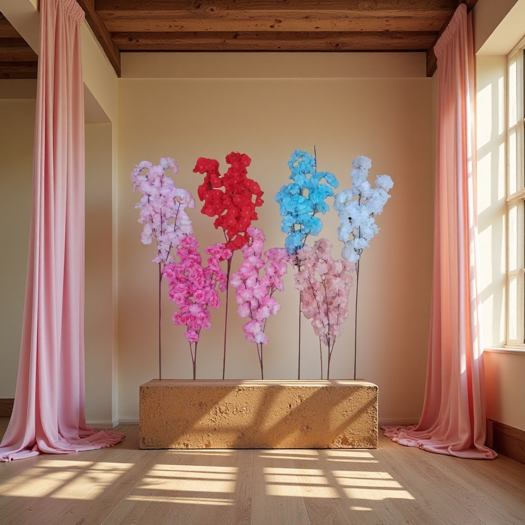 Artificial petal handicrafts, decorative flowers, artificial flowers, and cherry blossom three-pronged flowers are available in multiple colors details Picture