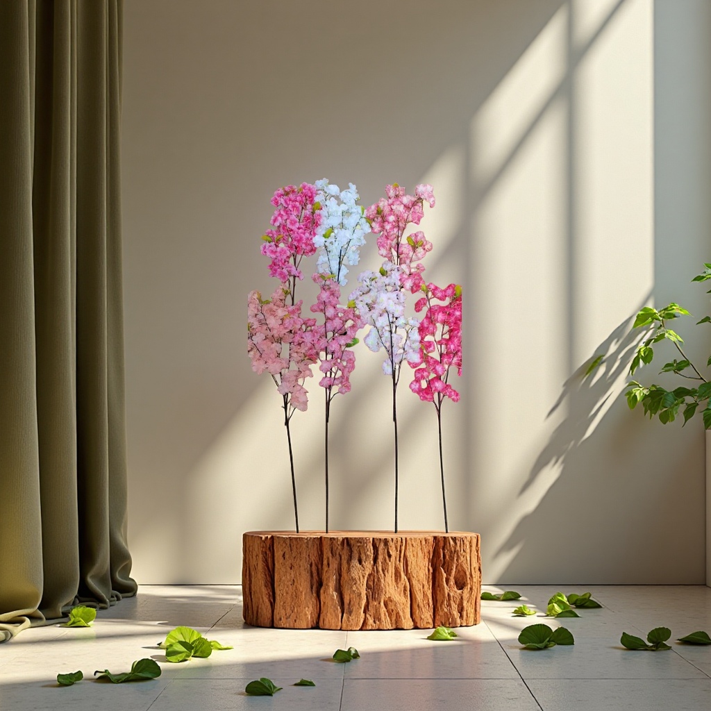 Artificial flower handicrafts, decorative flowers, artificial flowers, single cherry blossoms with leaves, in stock, colors can be customized Specification image