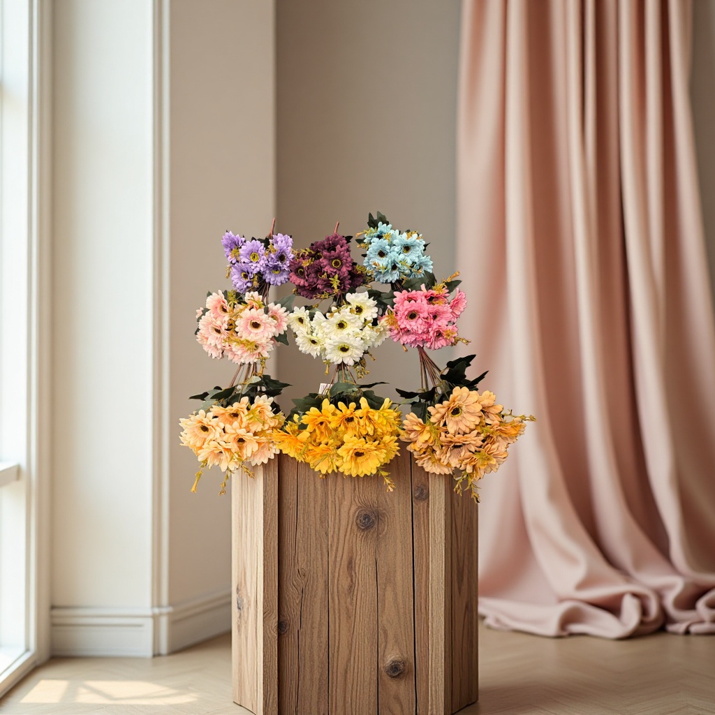 Artificial flower handicrafts, decorative flowers, artificial flowers, 9-head bunches of sunflowers Item Picture