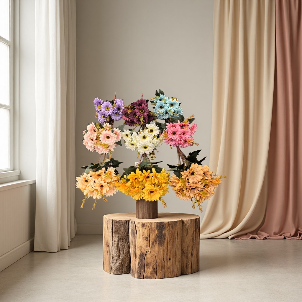 Artificial flower handicrafts, decorative flowers, artificial flowers, 9-head bunches of sunflowers details Picture