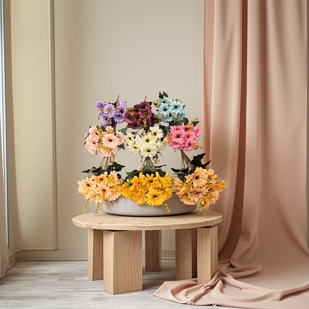 Artificial flower handicrafts, decorative flowers, artificial flowers, 9-head bunches of sunflowers Specification image