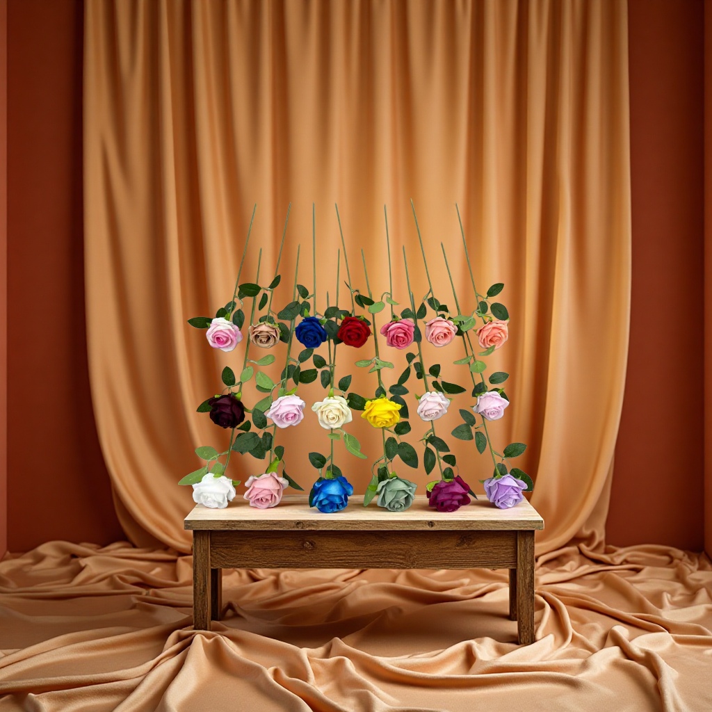 Artificial flower handicrafts background decoration flower figures fake flowers, single velvet rose pearl rose details Picture