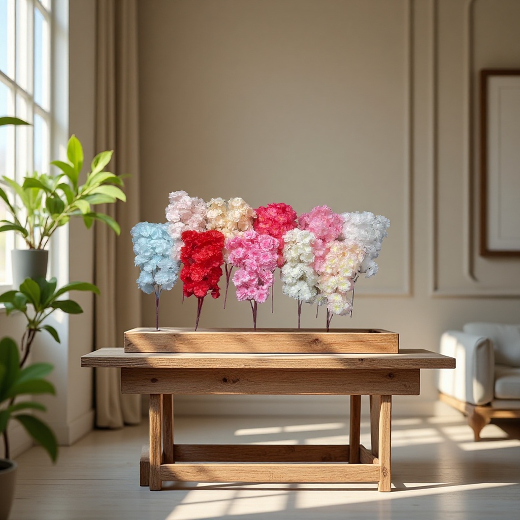 Artificial petal handicrafts, decorative flowers, artificial flowers, five-pronged bouquet, dazzling cherry blossoms, multiple colors to choose from, colors can be customized Application Scenario