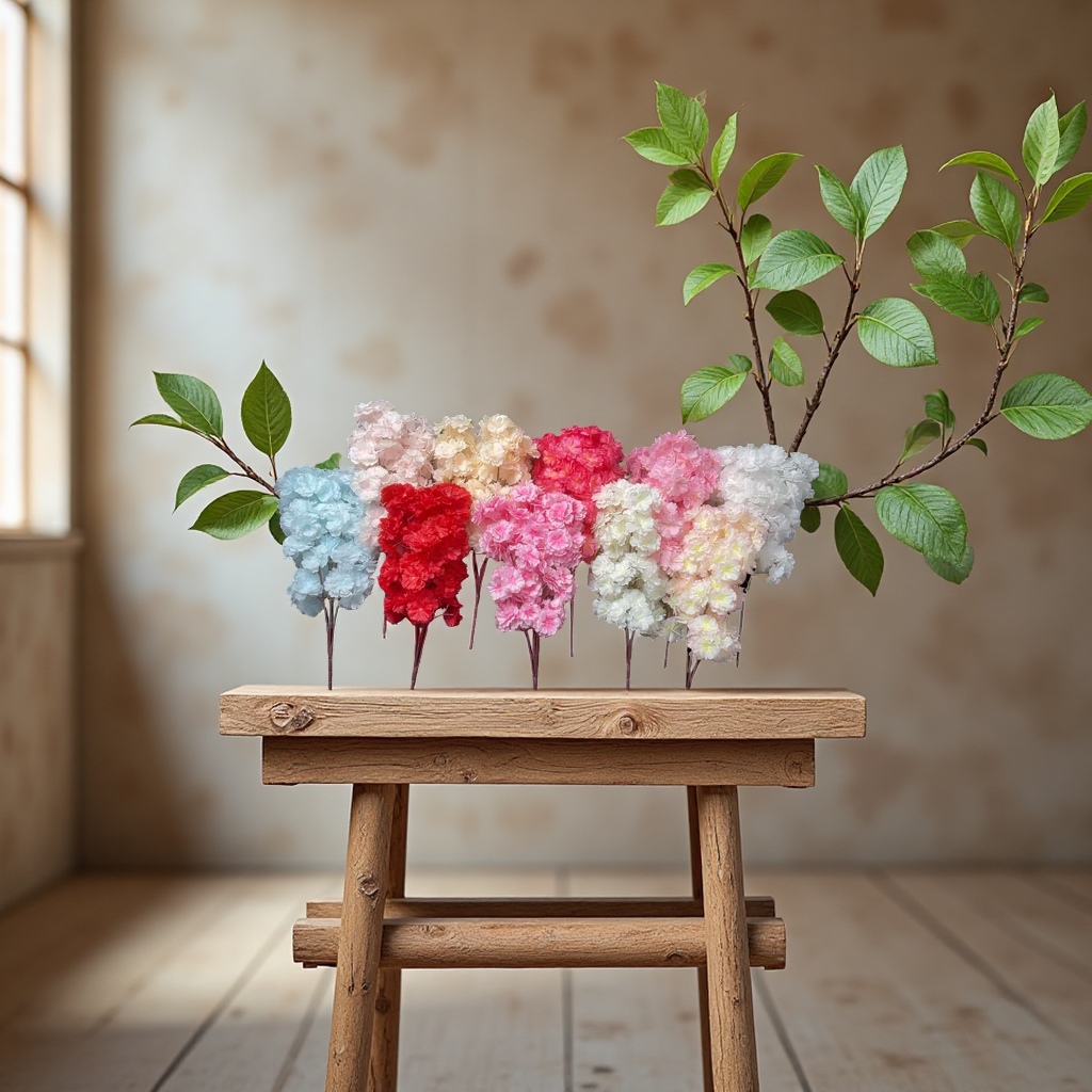 Artificial petal handicrafts, decorative flowers, artificial flowers, five-pronged bouquet, dazzling cherry blossoms, multiple colors to choose from, colors can be customized Item Picture