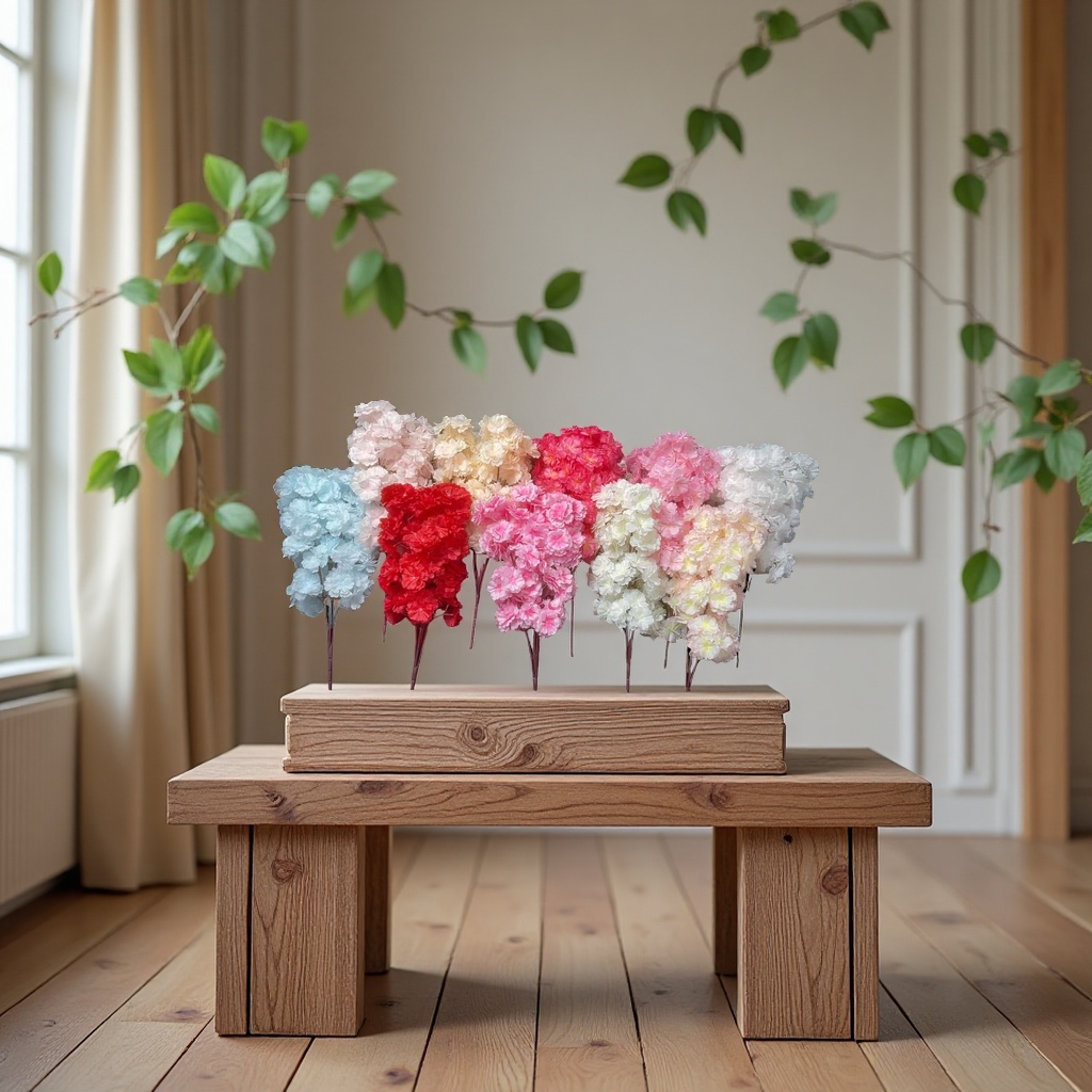 Artificial petal handicrafts, decorative flowers, artificial flowers, five-pronged bouquet, dazzling cherry blossoms, multiple colors to choose from, colors can be customized Specification image