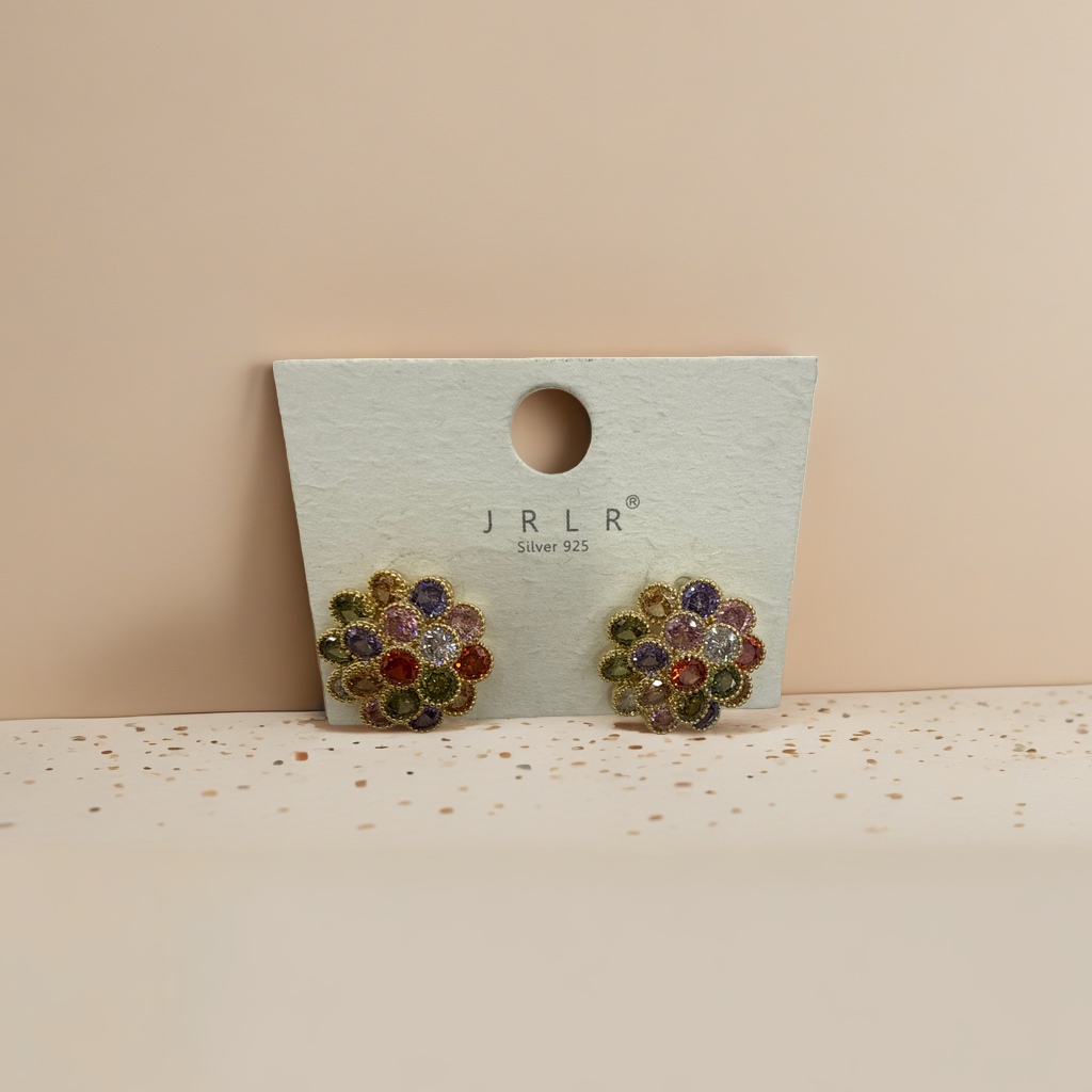 Colorful zircon flower women's earrings, Korean-style copper earrings, jewelry, stud earrings, fashionable and simple earrings details Picture