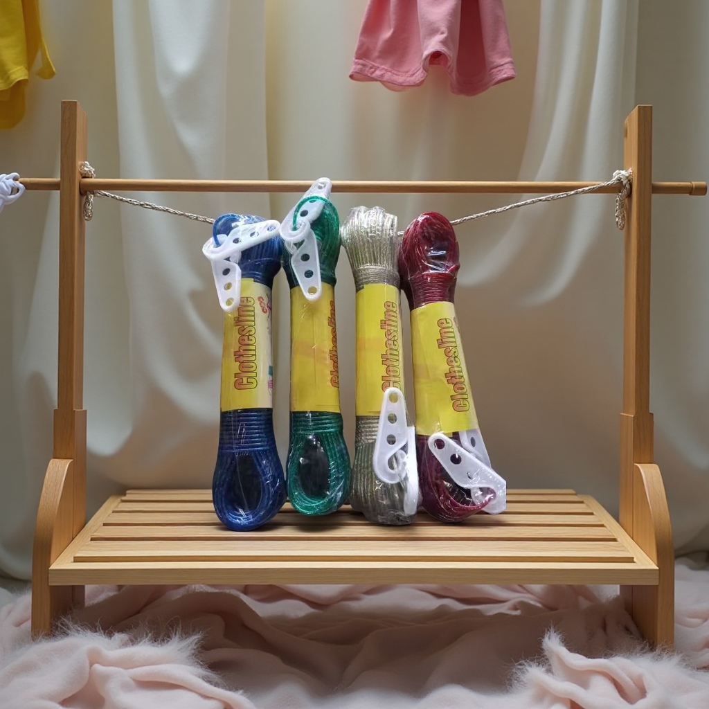 Double-line telescopic clothesline, outdoor portable clothesline with clips, fishing net details Picture