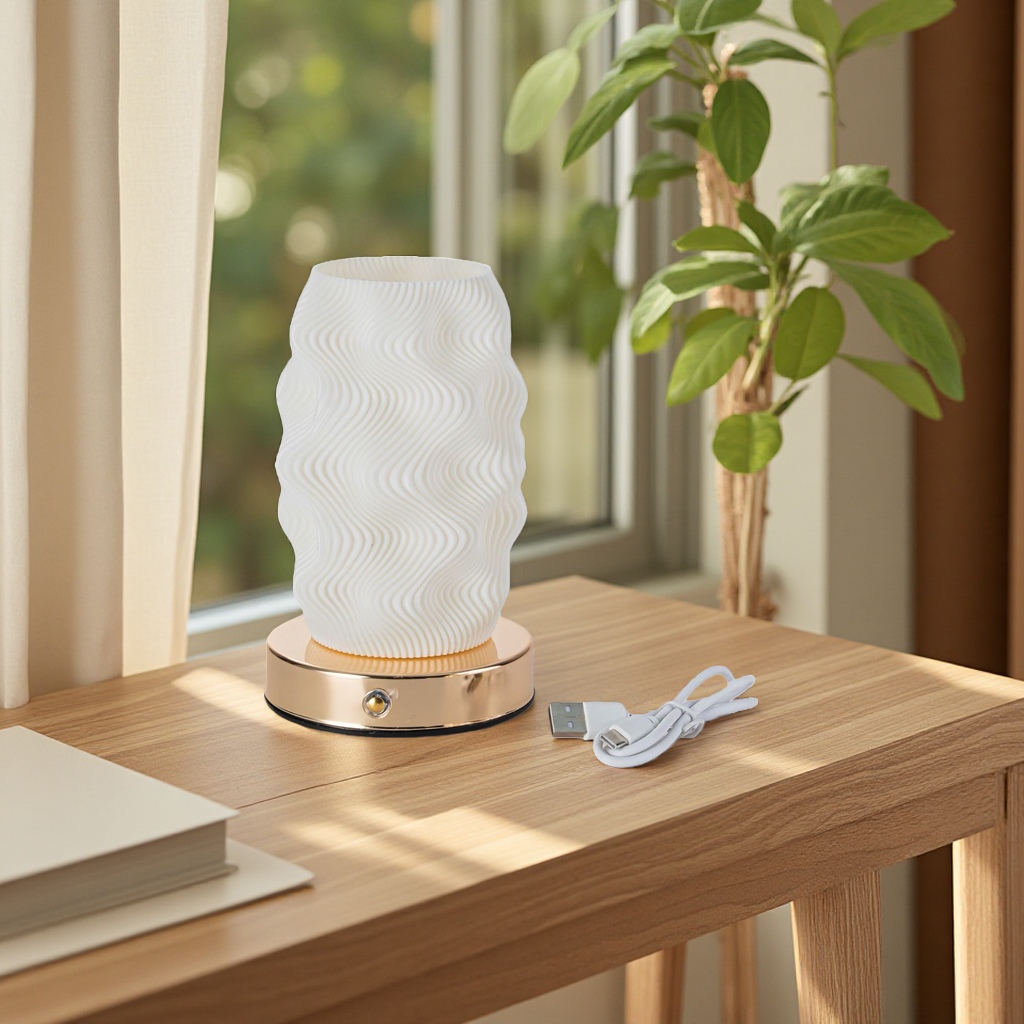 Cream art atmosphere lamp, bedroom mood, high-end decoration, water ripple table lamp, bedside night lamp, dry vase lamp Specification image
