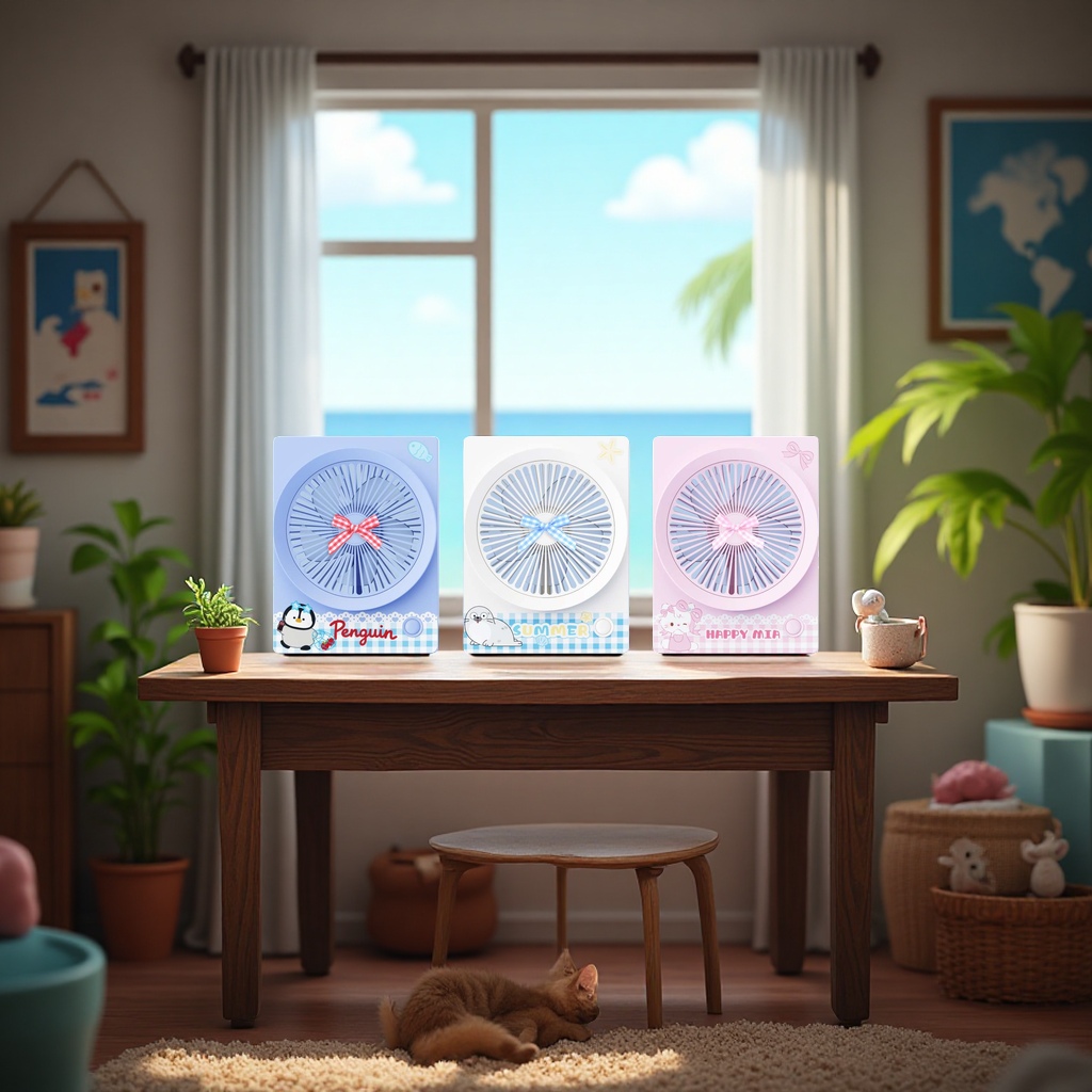 Starlight Penguin/Ocean/Mia Cat Mini Desktop Fan Application Scenario