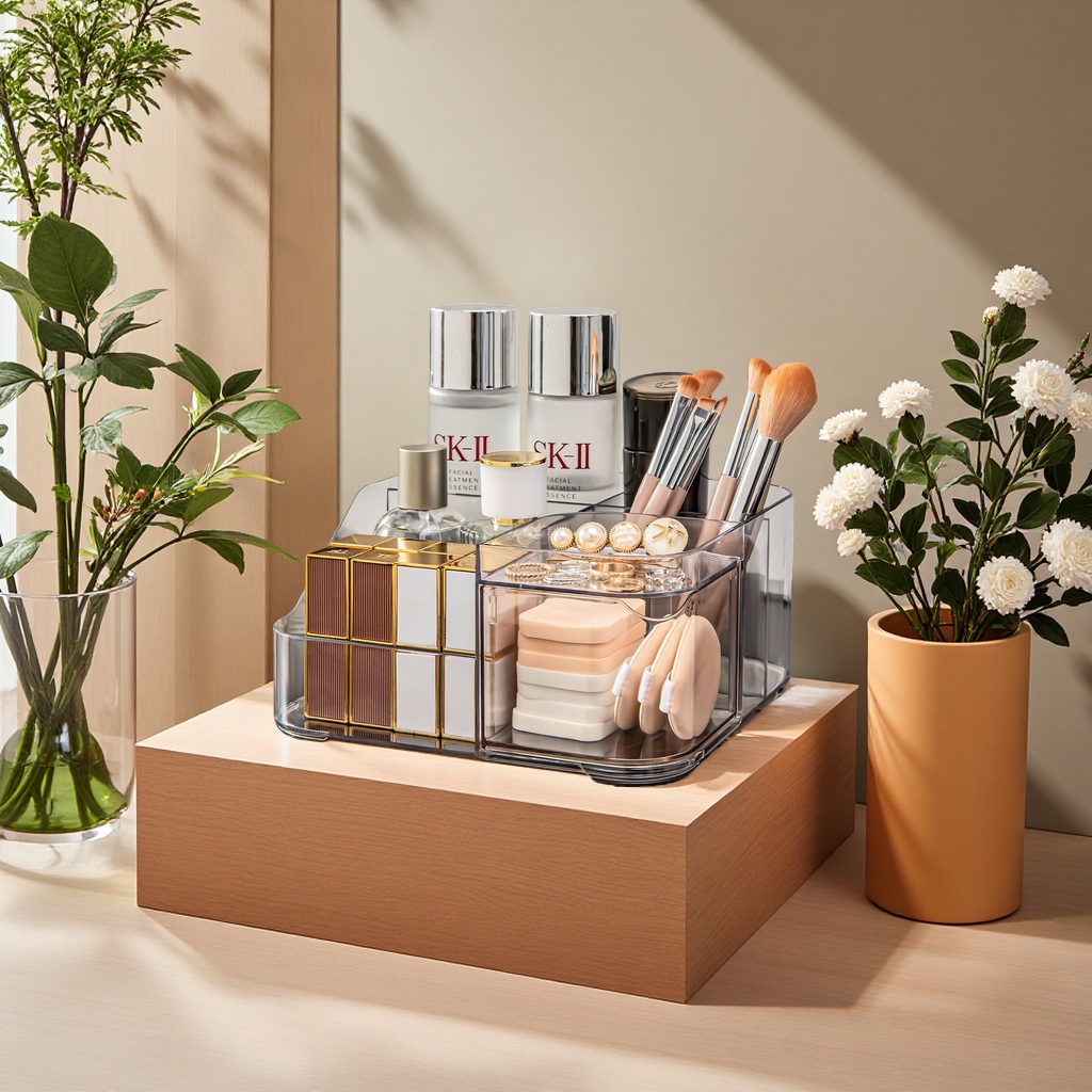 Desktop transparent cosmetics storage box and simple office stationery organization box Specification image