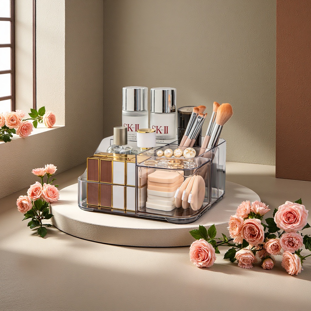 Desktop transparent cosmetics storage box and simple office stationery organization box