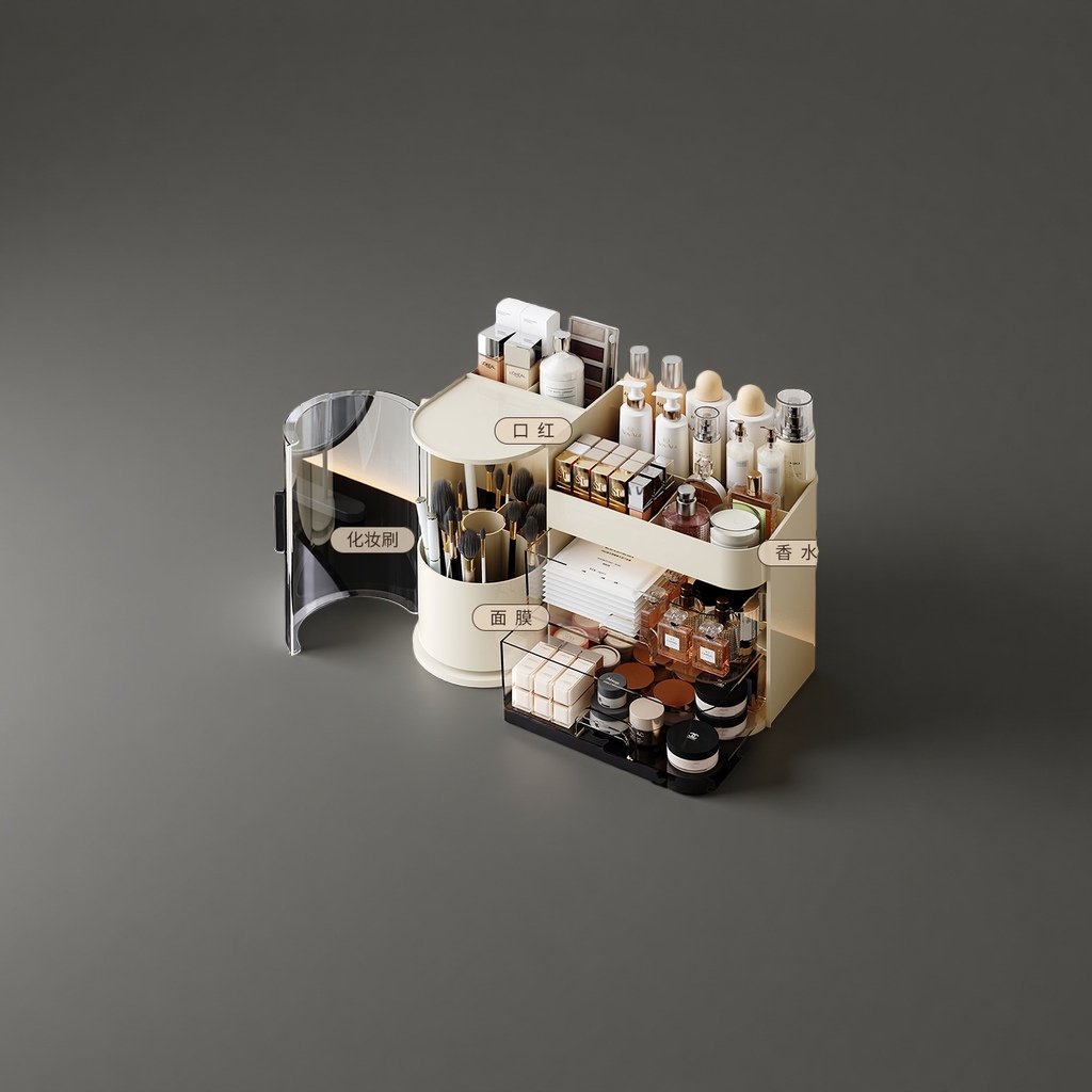 Desktop makeup box two-in-one multi-functional storage box Application Scenario