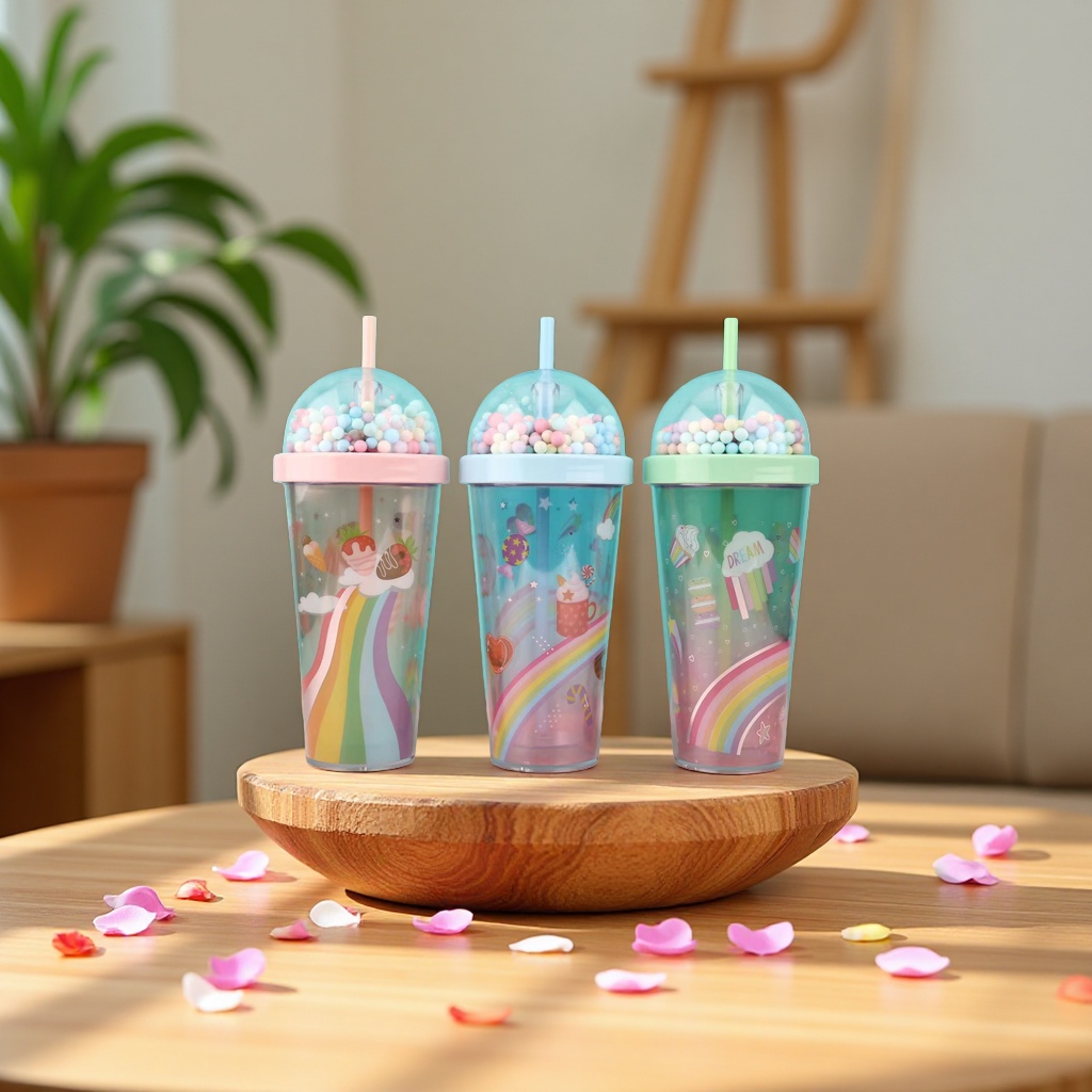 Children's summer portable insulated cup 180ml plastic cup with leak-proof design and cute lid Specification image