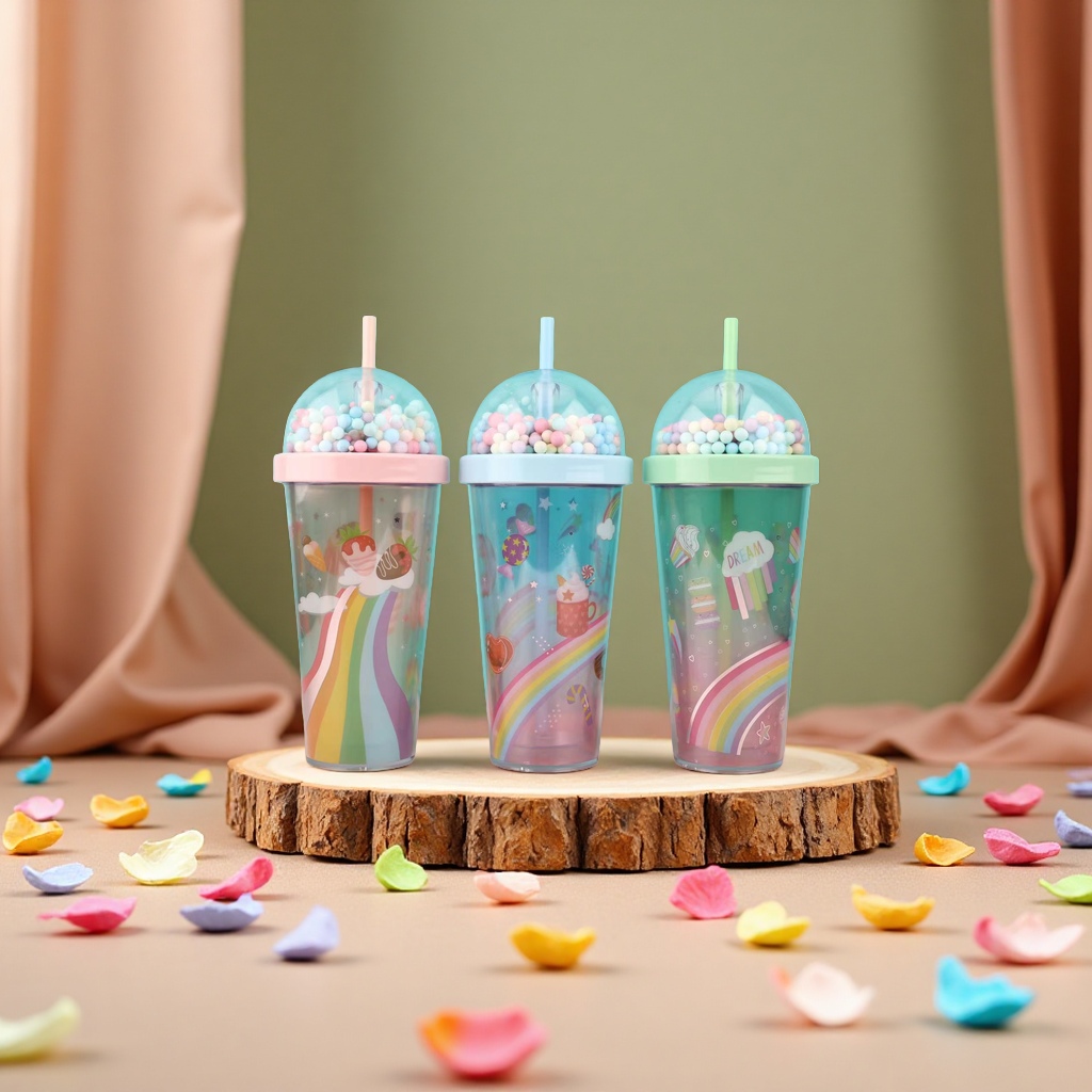 Children's summer portable insulated cup 180ml plastic cup with leak-proof design and cute lid