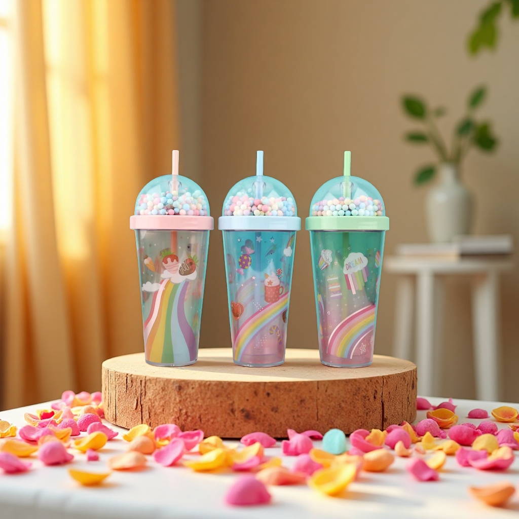 Children's summer portable insulated cup 180ml plastic cup with leak-proof design and cute lid Application Scenario