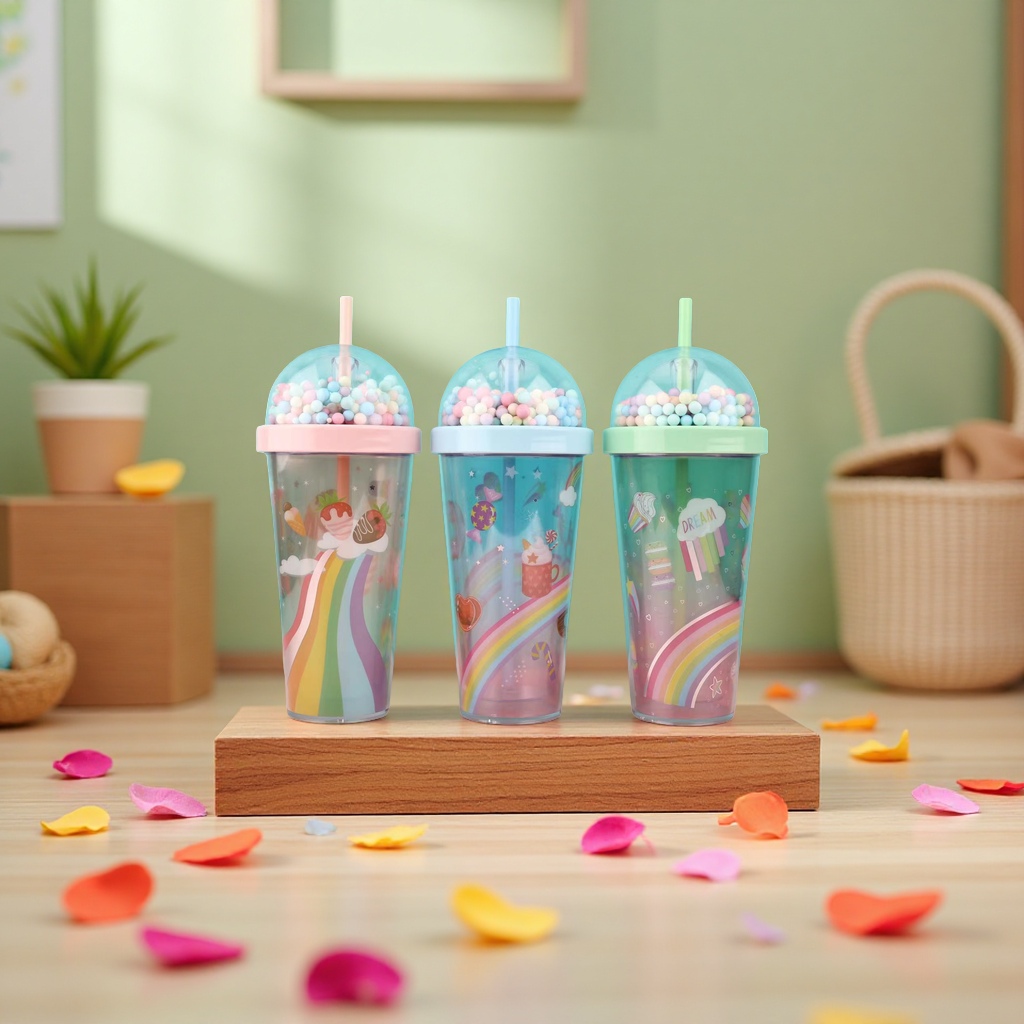 Children's summer portable insulated cup 180ml plastic cup with leak-proof design and cute lid details Picture