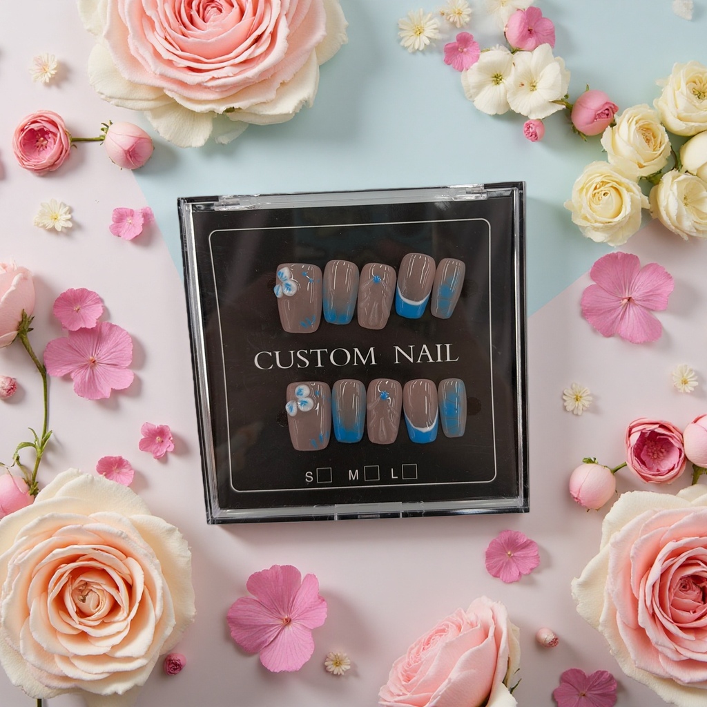 Wearable nail art patches, removable nail art pieces, nail art tool sets, home nail art materials. 163846703 Application Scenario