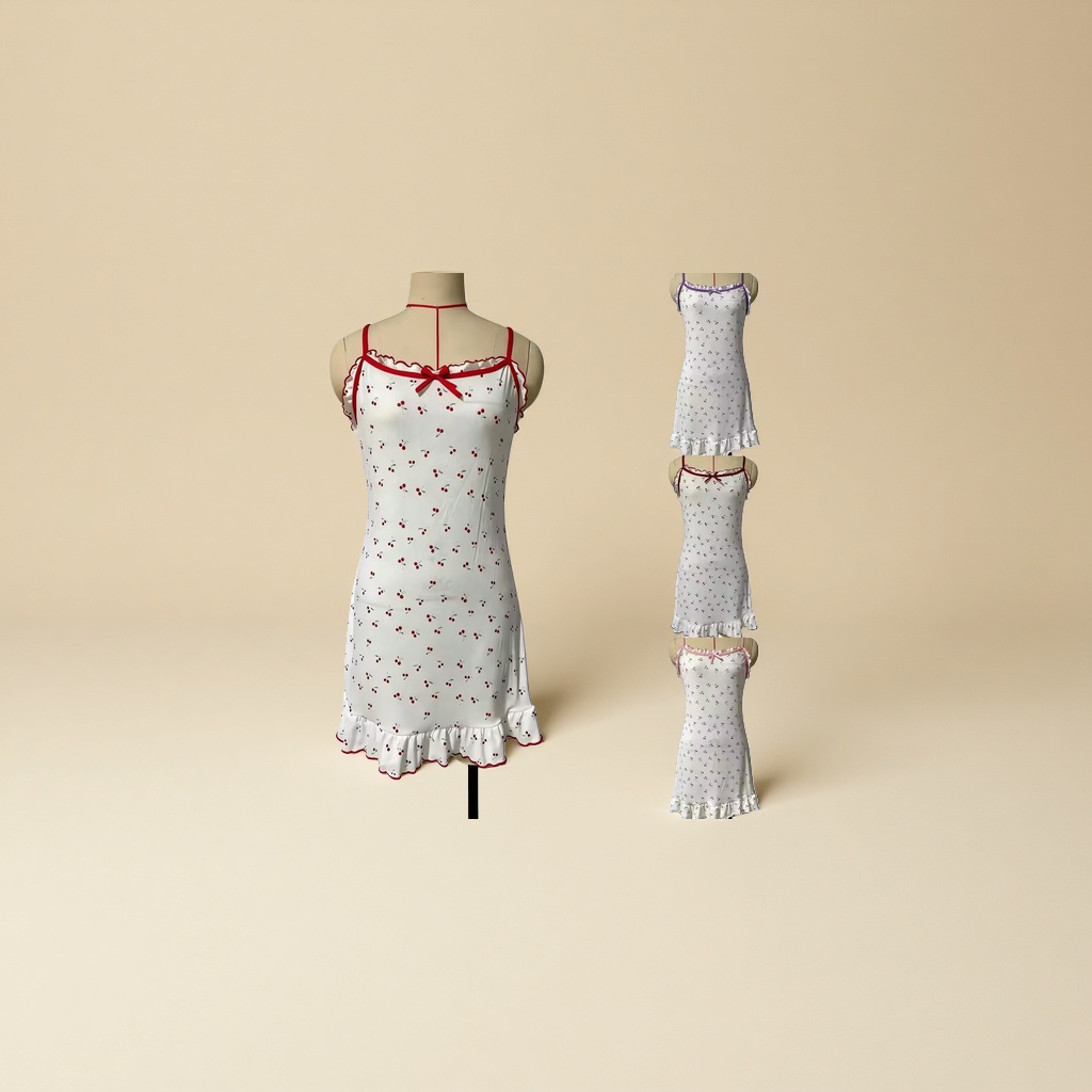 Ladies' spaghetti-strap pajamas with lace edges, butterfly ice silk home wear and sleeping skirts full figure