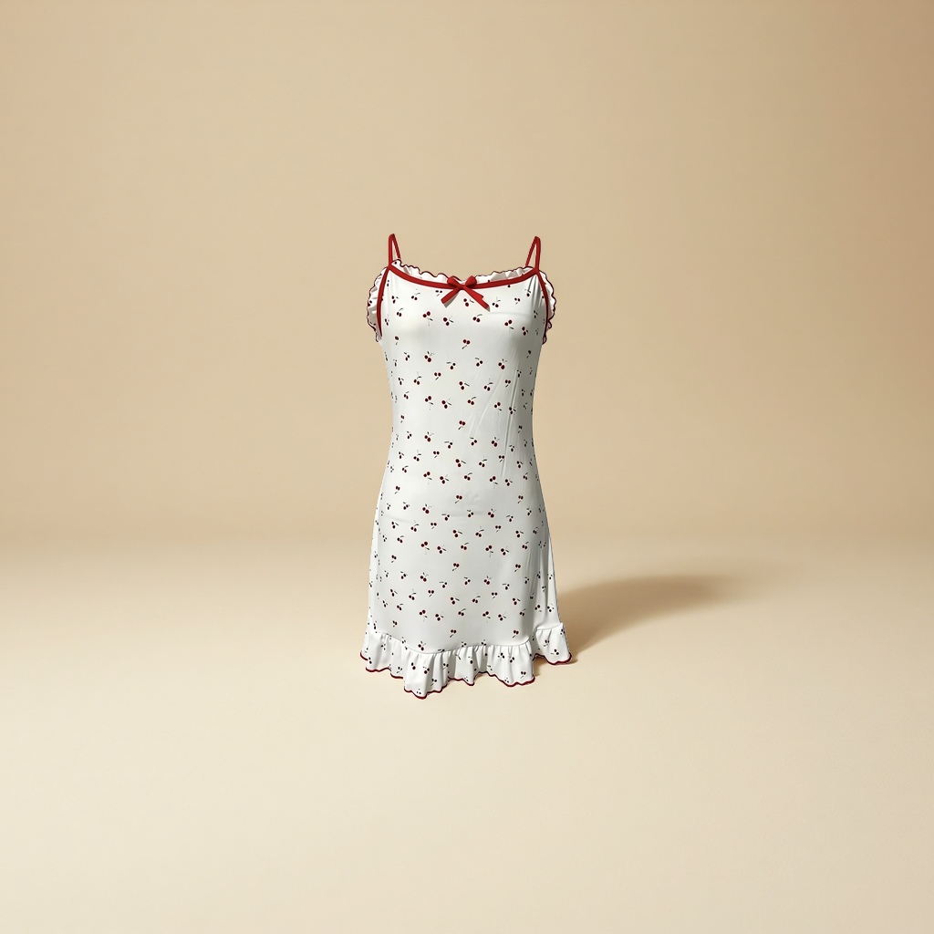 Ladies' spaghetti-strap pajamas with lace edges, butterfly ice silk home wear and sleeping skirts Application Scenario