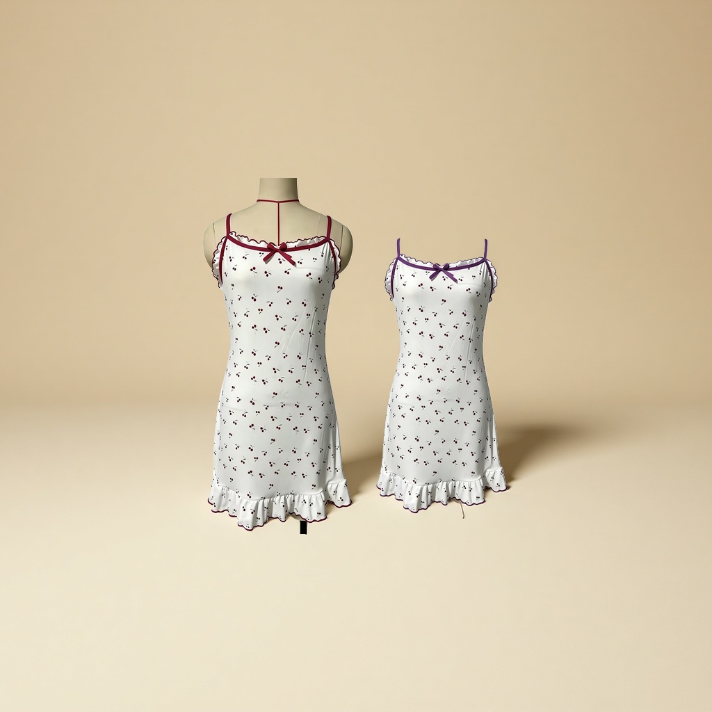 Ladies' spaghetti-strap pajamas with lace edges, butterfly ice silk home wear and sleeping skirts Specification drawing