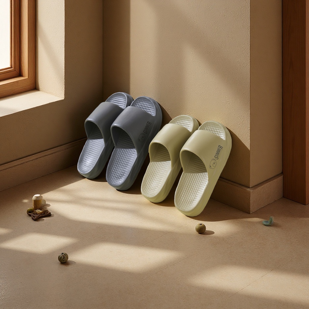 Men's anti-slip summer home plastic slippers are breathable, comfortable, soft, shock-absorbing and green
