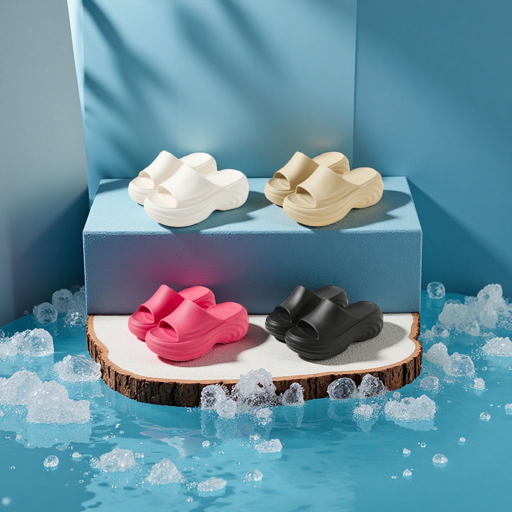 Ladies' anti-slip summer home plastic slippers are breathable, comfortable, soft and height-increasing details Picture
