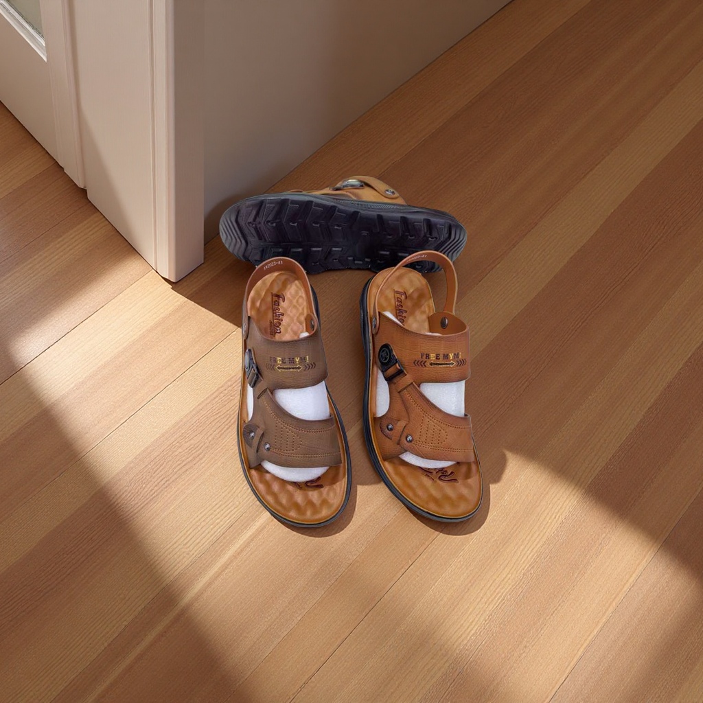Fashionable and simple men's leather home slippers Specification image