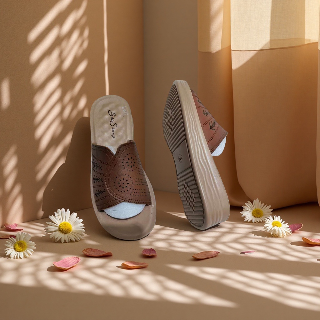 Women's leather home slippers are anti-slip, comfortable and breathable for home use details Picture