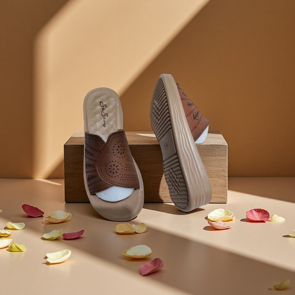 Women's leather home slippers are anti-slip, comfortable and breathable for home use Specification image