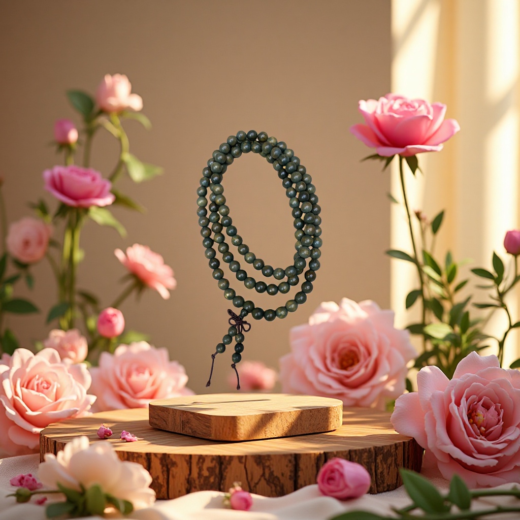 Green sandalwood 108-bead Buddhist prayer beads wooden bracelet for spiritual practice, made of carefully selected natural materials Specification image