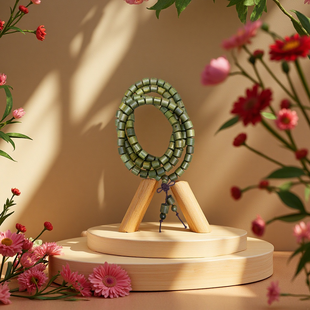108 green sandalwood barrel-shaped Buddhist prayer beads, wooden bracelet, natural material for health and wellness Specification image