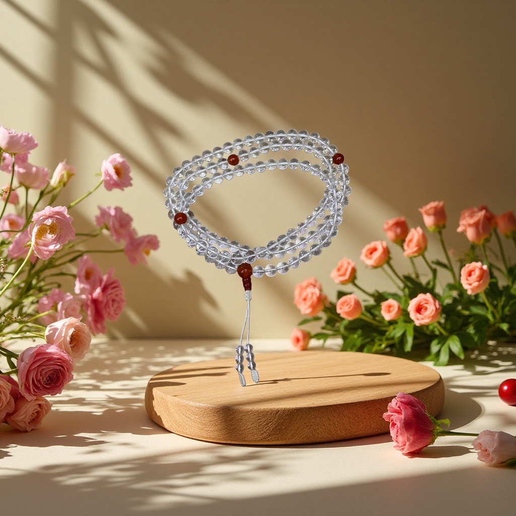 8mm white crystal 108-bead Buddhist prayer beads bracelet with natural Bodhi beads details Picture
