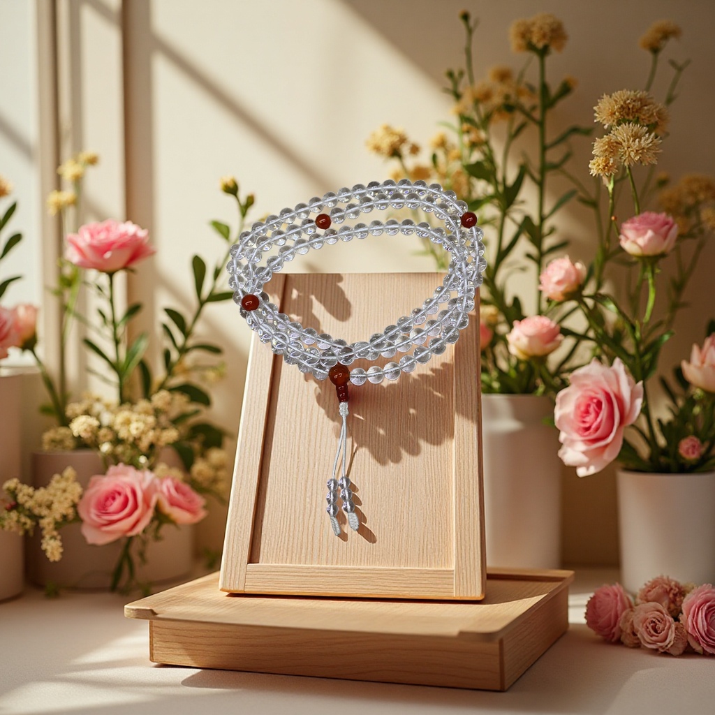 8mm white crystal 108-bead Buddhist prayer beads bracelet with natural Bodhi beads Specification image