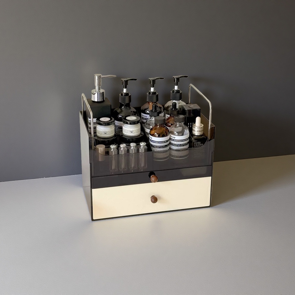 Basket cosmetic storage box, desktop with a high-end feel, drawer-style dressing table, skin care product rack details Picture