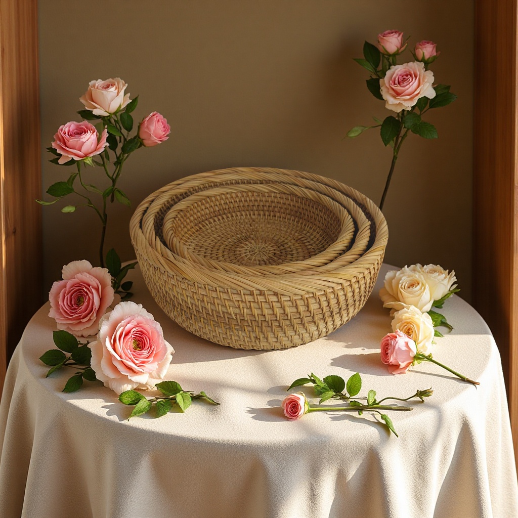 Rattan storage basket, handmade beach bag, rattan products, rice pot basket, earless woven blue 091543370 details Picture