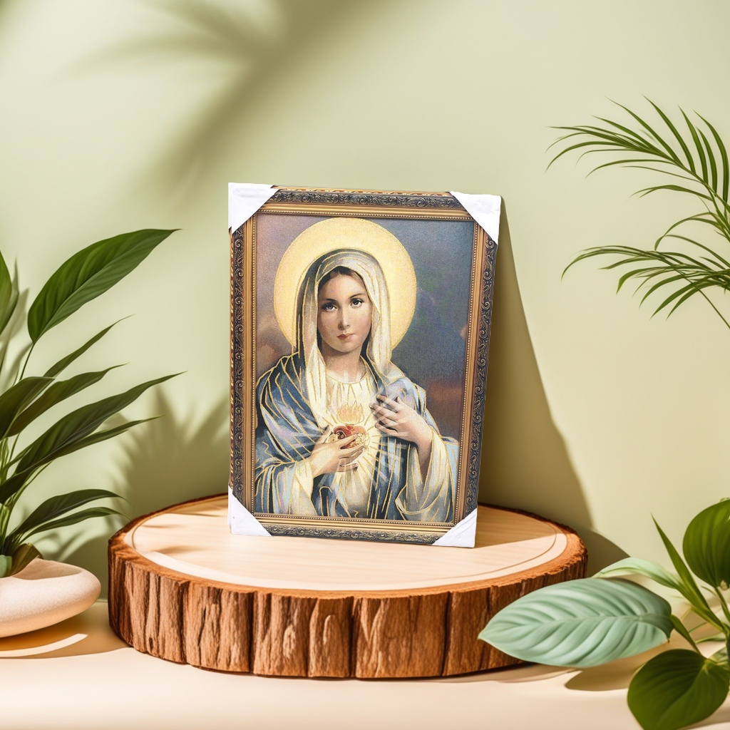 Virgin Mary religious decorative painting embroidery technique, gold thread cloth painting embroidery Specification image