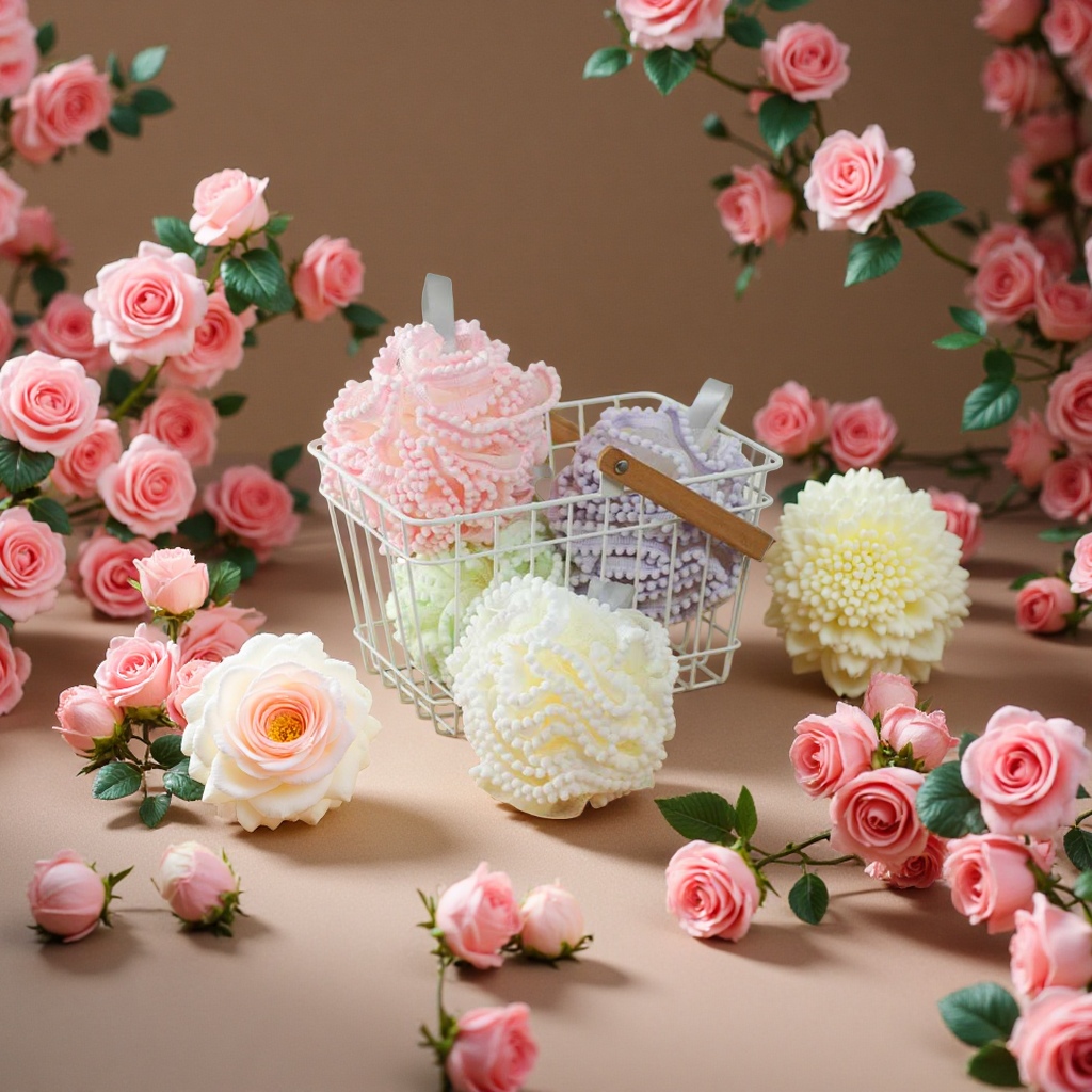 Jasmine-scented bath balls are soft, clean, exfoliating and rich in foam