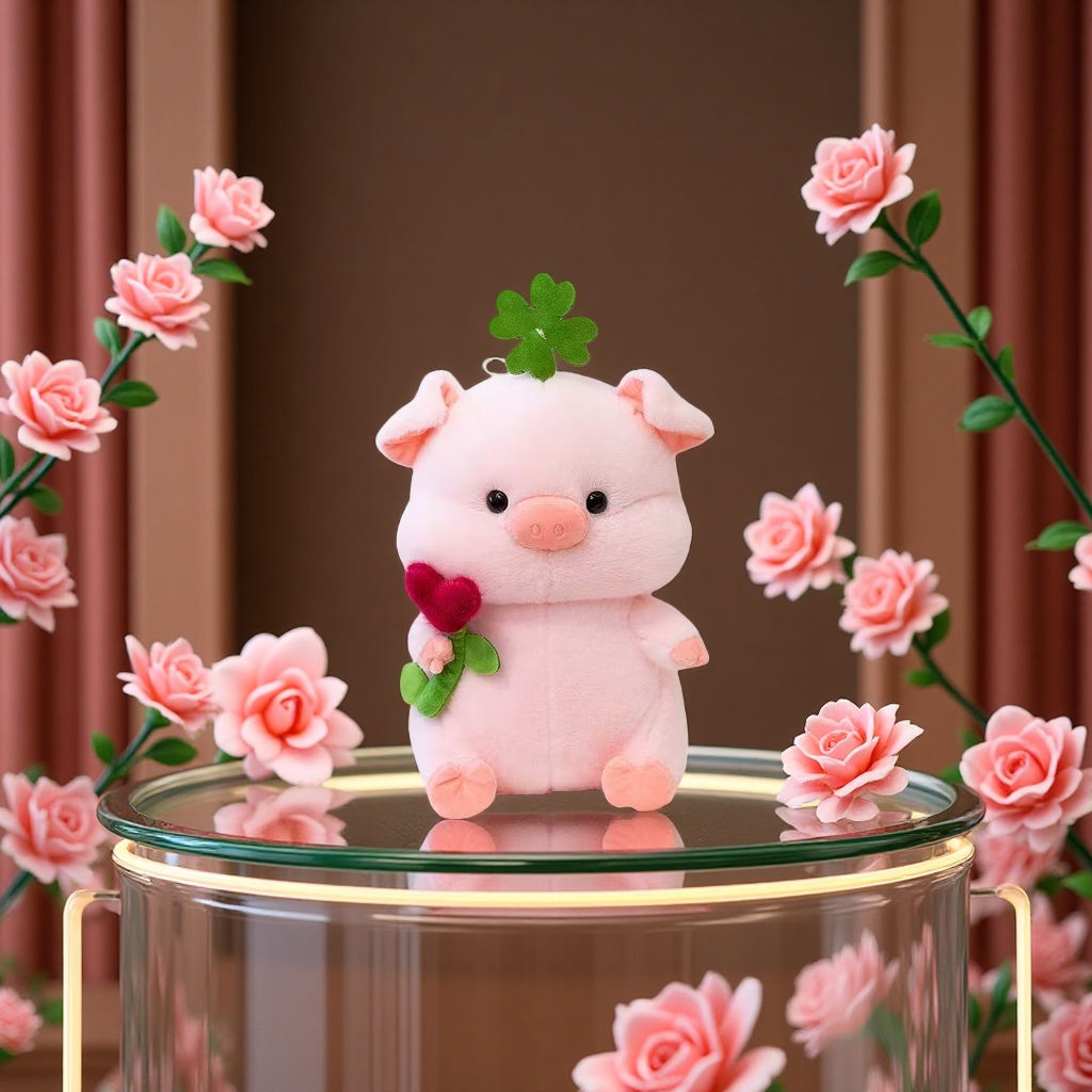 抱花猪毛绒玩具可爱软萌儿童礼物 plush玩偶 18cm