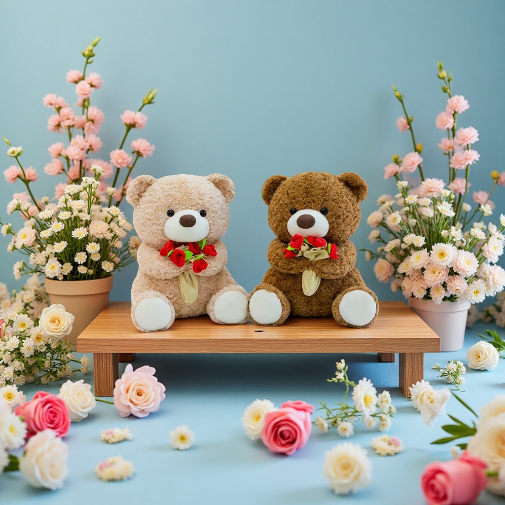 Flower-hugging bear plush toy cute soft children 's gift plush doll 30cm Application Scenario