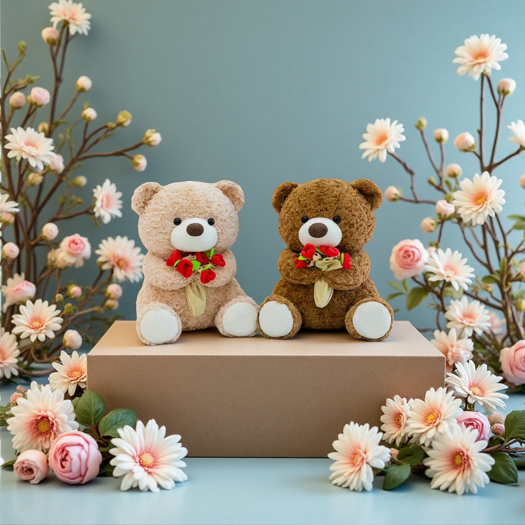 Flower-hugging bear plush toy cute soft children 's gift plush doll 30cm details Picture