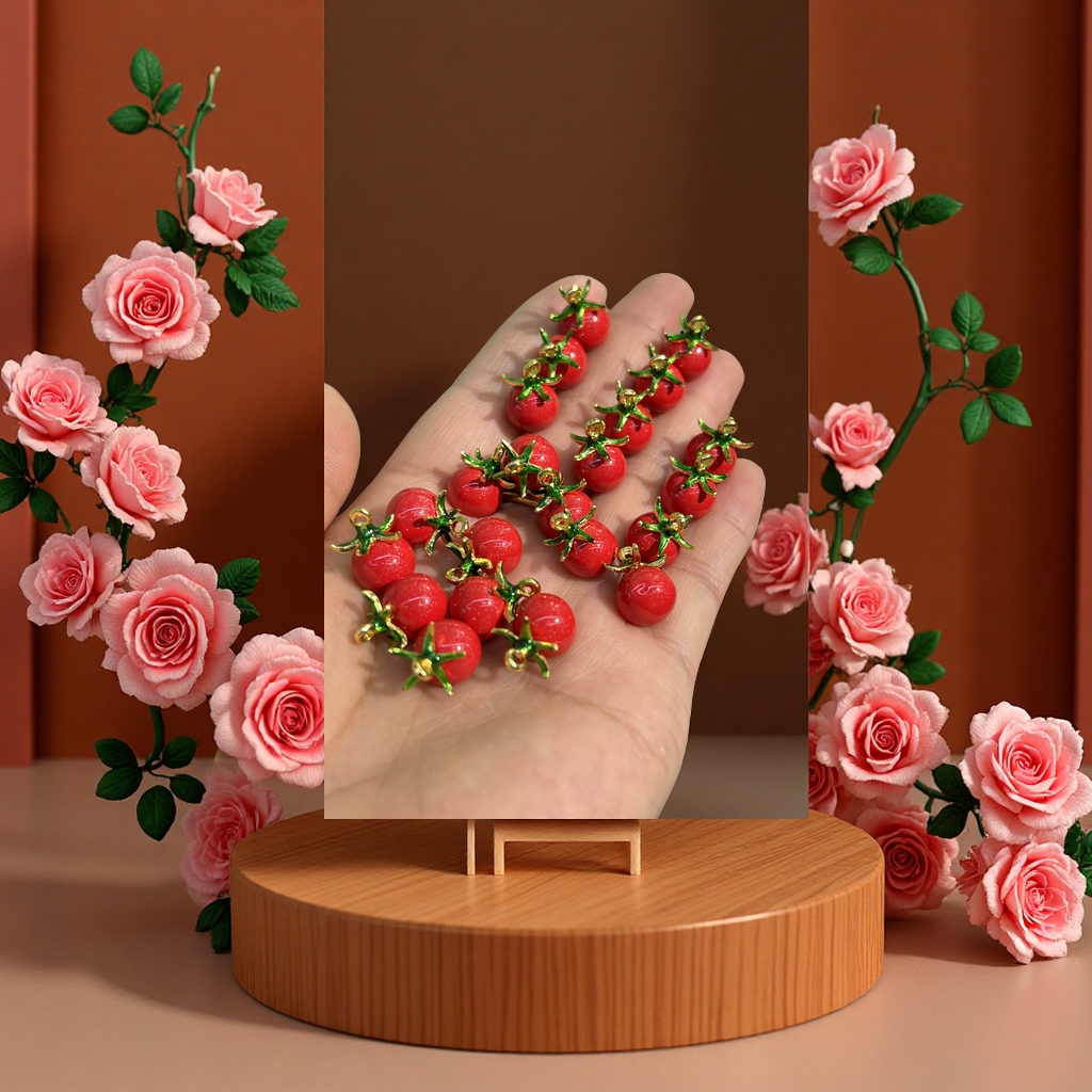 diy Fruit-themed alloy jewelry and oil-dripping tomato jewelry accessories details Picture