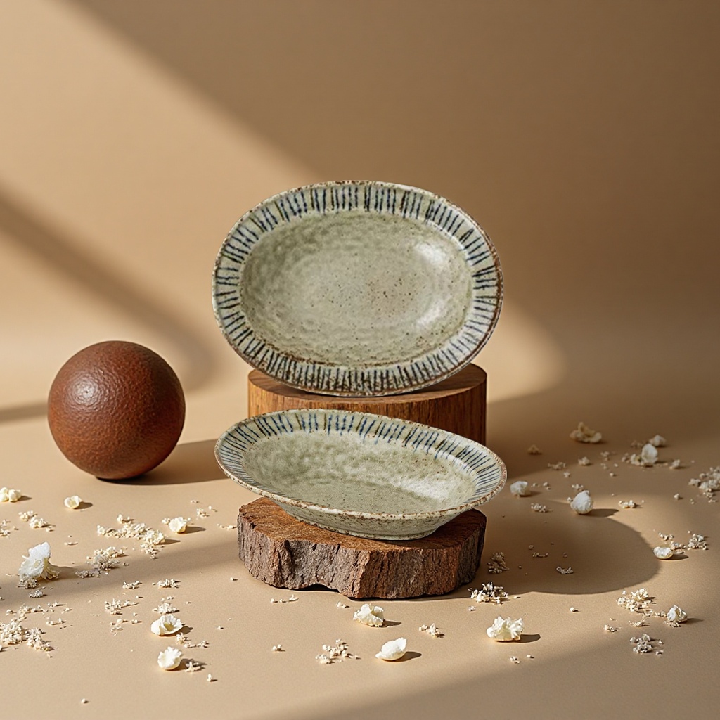 Official genuine Japanese imported Mino burnt matsutake plate, Japanese retro-style round plate, home light luxury ceramic tableware Specification image