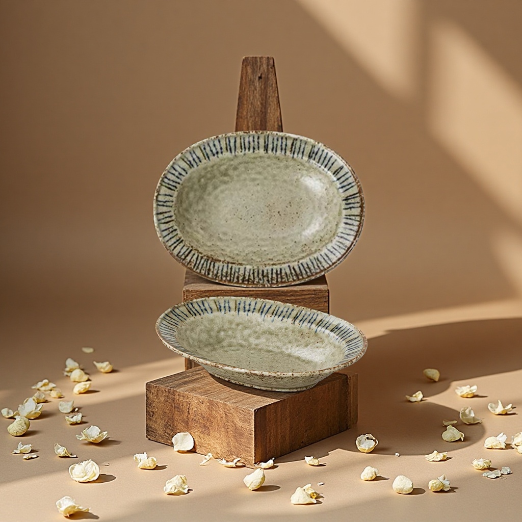 Official genuine Japanese imported Mino burnt matsutake plate, Japanese retro-style round plate, home light luxury ceramic tableware details Picture